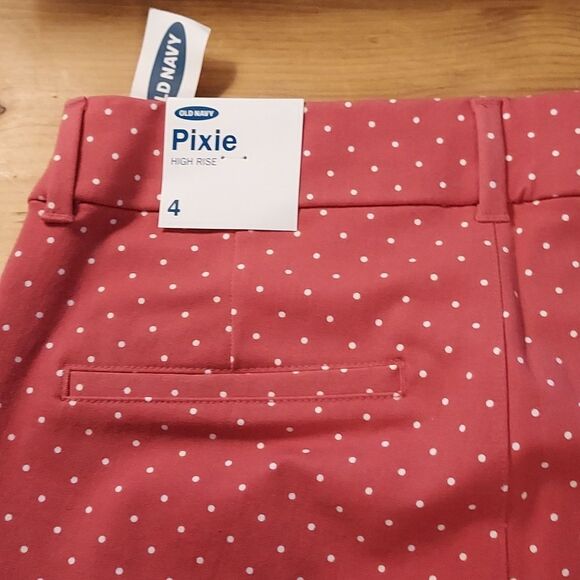 Old Navy pixie high rise pants orange and white polka dot size 4 - Picture 7 of 8